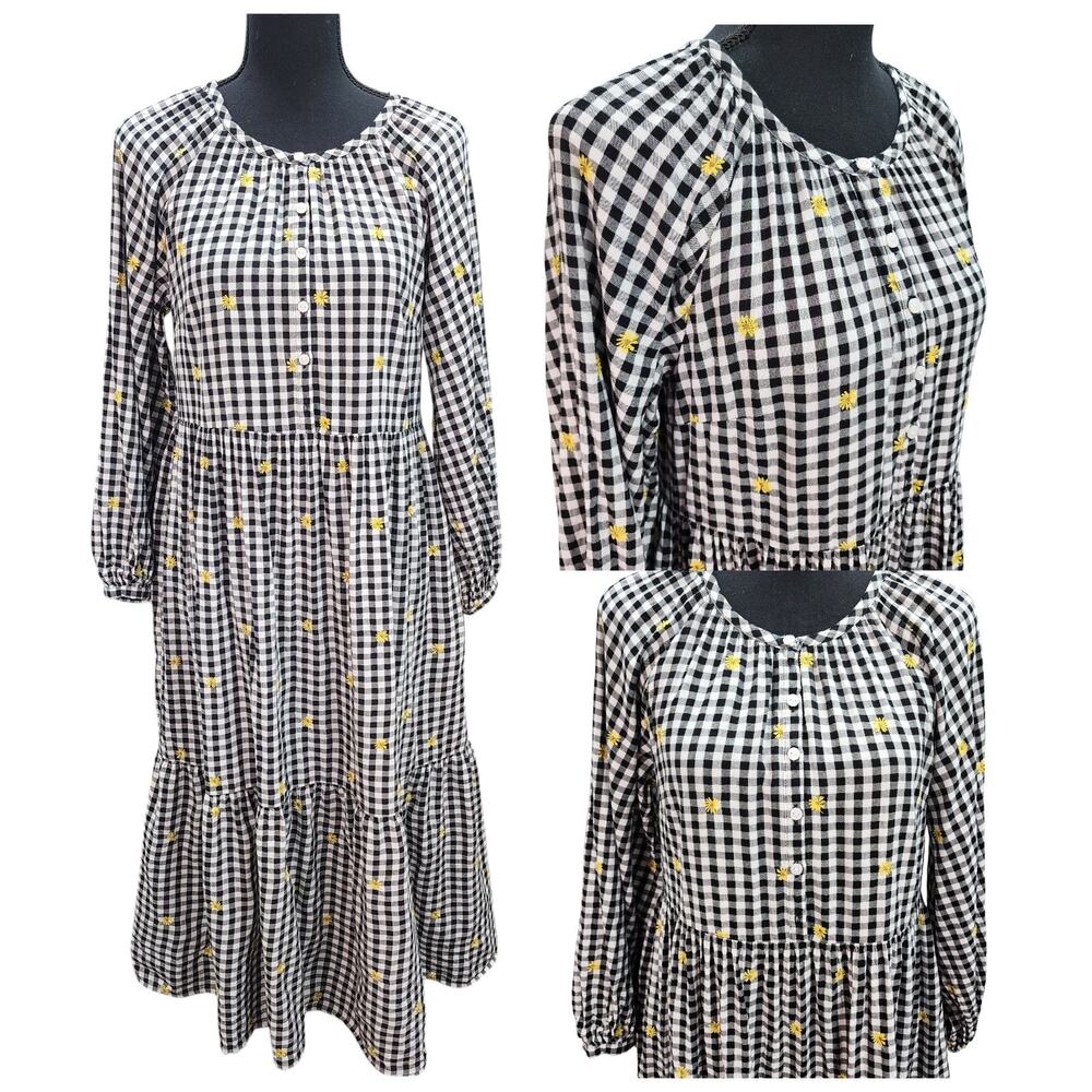 Old Navy Gingham Midi Dress Women’s Small Black White Daisy Cottagecore Country - Picture 2 of 16